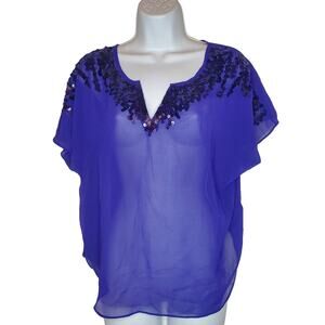 NWT Express Purple Sheer Chiffon Sequin Top Women's Small